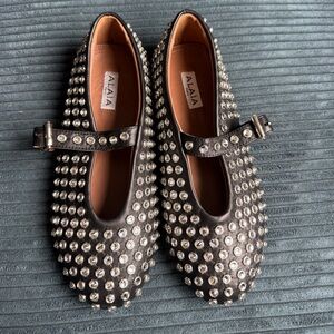 Alaïa Black Studded Mary Jane Flats